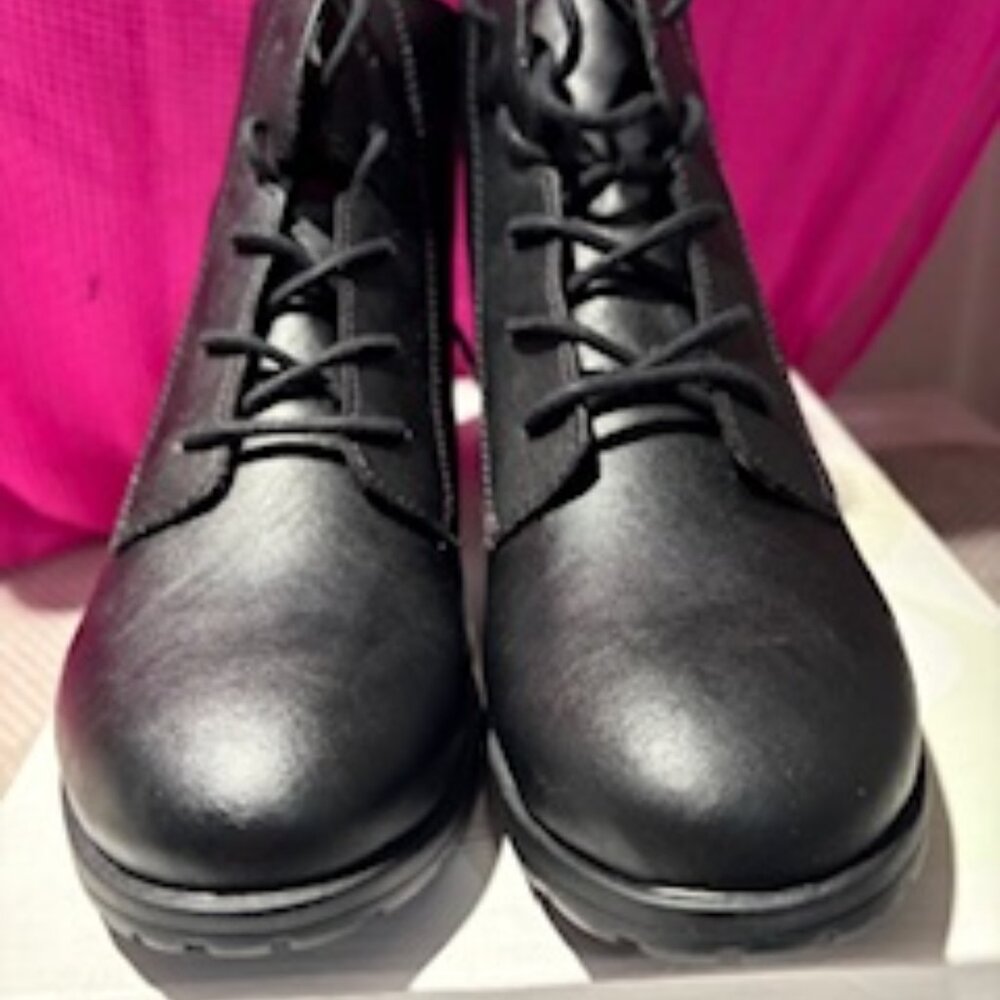 Black lace up shoe boot with back zipper